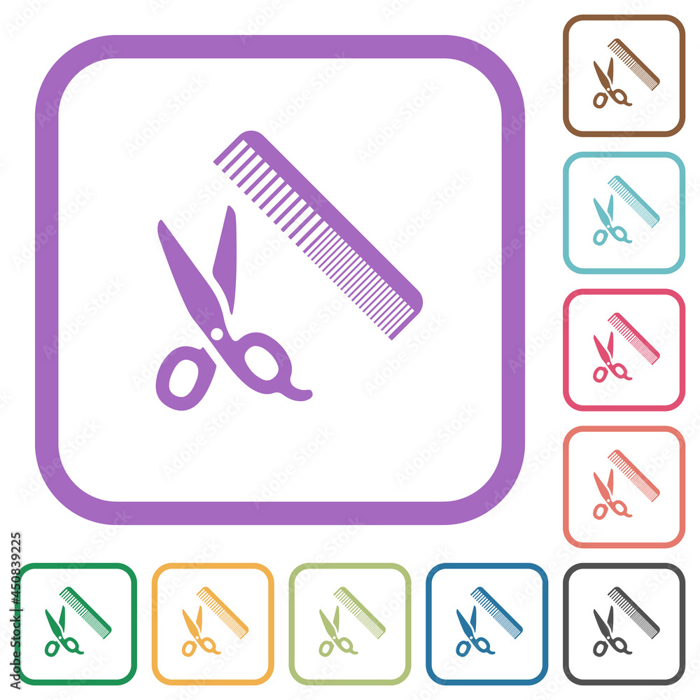 Poster comb and scissors simple icons