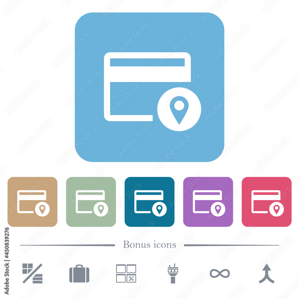 Poster credit card usage tracking flat icons on color rounded square backgrounds