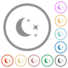 Moonlit night flat icons with outlines