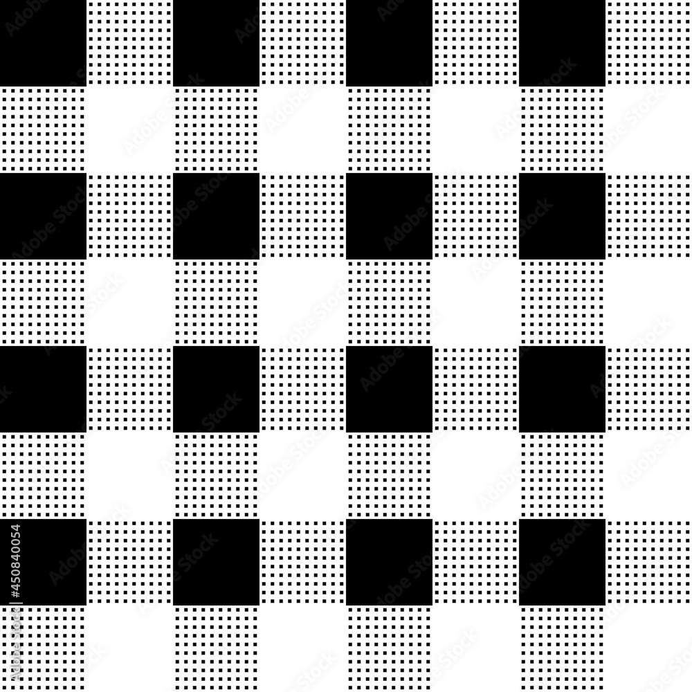 Poster checker squares and dotted cells. vector chess abstract ornament. plaid and checkered black and whit