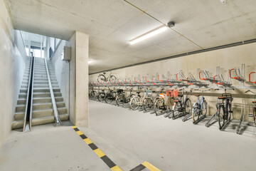 Interior of modern bicycles or bike parking