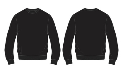 Regular fit Long Sleeve with pocket Cotton fleece hoodie technical fashion sketch vector illustration. Flat outwear jumper apparel template front and back view. Women, men unisex sweatshirt top CAD.