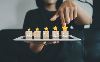 Concept image of setting a five star goal.Rating very impressed. Mental health assessment.