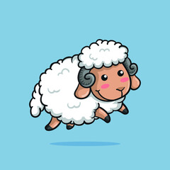 cute sheep jumping with happy smile, cartoon illustration style