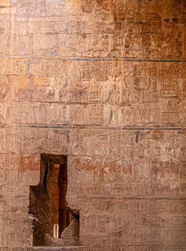 PolichromaticHieroglyphs in the ruins of The Luxor Temple, Egyptian temple complex located in the city of Luxor, ancient Thebes.