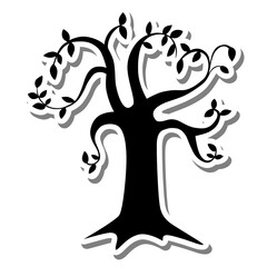 Black silhouette shadow tree with leaves on white silhouette and gray shadow. Vector illustration for decorate logo, text, greeting cards and any design.