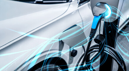 EV charging station for electric car in concept of green energy and eco power produced from...