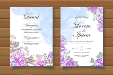 Floral Wedding Card on Wooden Background