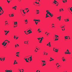 Set Firefighter helmet, extinguisher and Burning car on seamless pattern. Vector