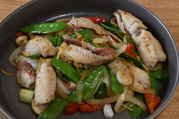 Thai food ,stir fried spicy fish with vegetables