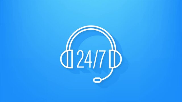 24-7 service concept. 24-7 open. Support service icon. Motion graphics.