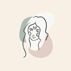 One line feminine logotype. Line art woman. Vector