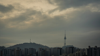 time clouds over city