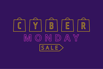 Cyber monday background with shopping bags and neon theme
