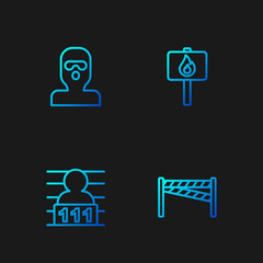 Set line Crime scene, Suspect criminal, Thief mask and Protest. Gradient color icons. Vector