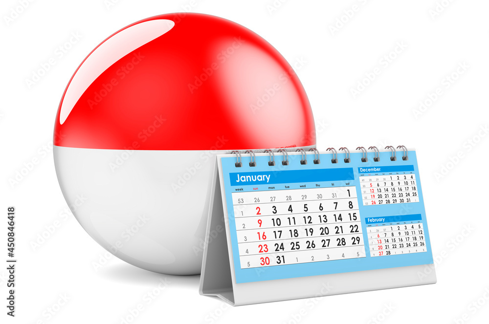 Poster desk calendar with indonesian flag. 3d rendering