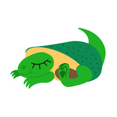 Obraz premium Adorable sleepy dinosaur dressed as avocado. Vector illustration isolated on white background. Image for use in design of bags posters clothing posters sites