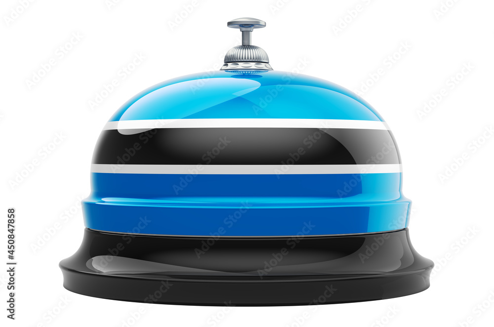 Poster reception bell with botswanian flag, 3d rendering