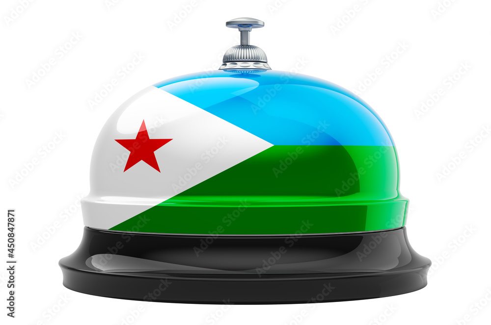 Poster reception bell with djiboutian flag, 3d rendering