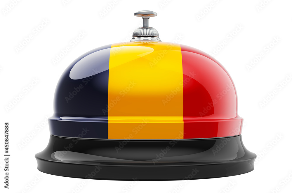 Poster reception bell with chadian flag, 3d rendering