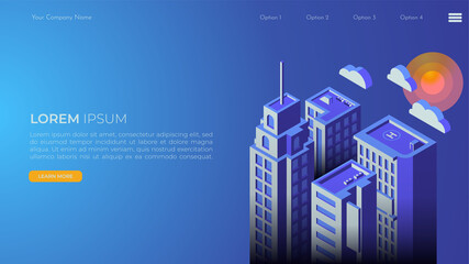 City Landscape Landing Page in Isometric