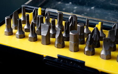 Different screwdriver bits close up