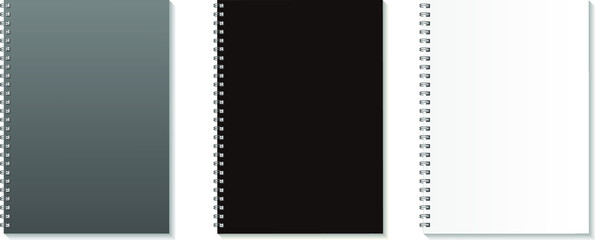 Templates design for spiral notebook. Blank vector graphics in black, white, and gray.