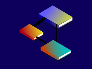 abstract background with cubes
Three books are draped over a black square on a dark blue background.