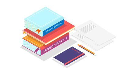 Stack of Books in Isometric Style