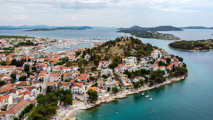 Tribunji small city near Vodice, Croatia. Stunning views on the city based on the small island and turquoise sea