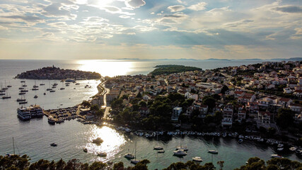Beautifull sunset - Primosten Croatia - view from drone