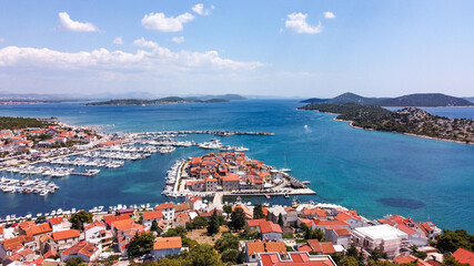 Tribunji small city near Vodice, Croatia. Stunning views on the city based on the small island and turquoise sea