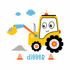 Hand drawing cute digger vector illustration for the t-shirt design. Vector illustration design for fashion fabrics, textile graphics, prints.