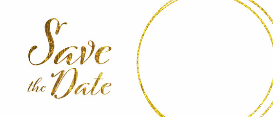 Gold save the date vector graphic on the white background, gold circular elements with white copy space, luxury glamour wedding invitation - 450851877