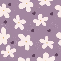 Violet seamless pattern with big flowers. Kids summer print. Vector hand drawn illustration. © bilaaa
