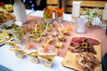 Closeup shot of a picnic party arrangement with appetizers