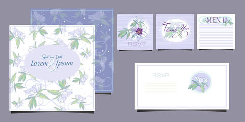 wedding invitation card with peony flower