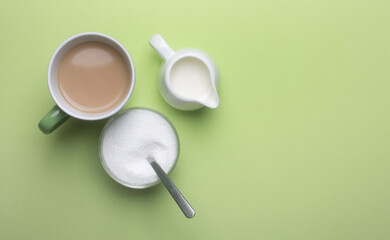 Coffee with milk and sweetener in a bowl