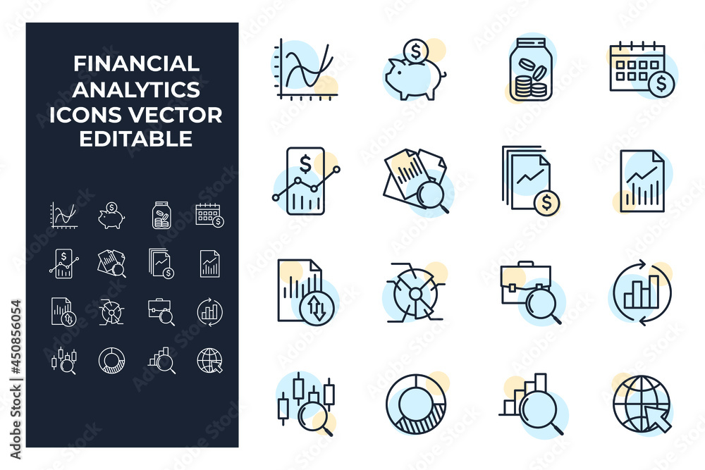 Poster set of financial analytics elements symbol template for graphic and web design collection logo vecto