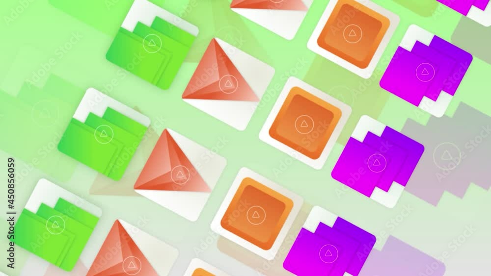 Poster visualization of colorful computer or smartphone icons on colorful gradient background. motion. diff