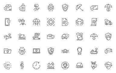 set of insurance line icons, save, risky