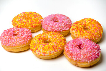 Iced Ring Donuts On A White Background