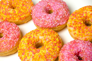 Iced Ring Donuts On A White Background