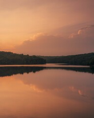 Prettyboy Reservoir at sunset, in Baltimore County, Maryland