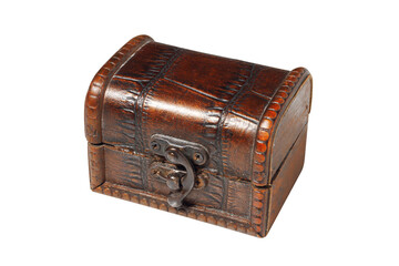 Vintage jewelry wooden box on white background