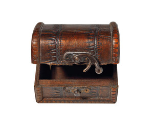 Vintage jewelry wooden box on white background