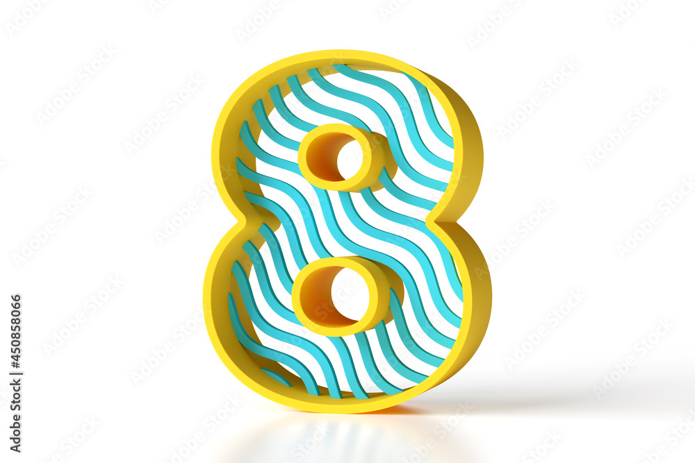 Poster fresh style number 8 3d designed with yellow borders and blue waves. high quality 3d rendering.