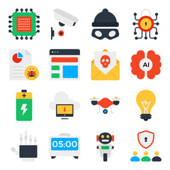 Pack of Technology and Safety Flat Icons