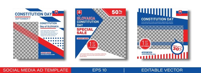 Constitution day of Slovakia social media post template. Suitable for social media posts and web internet ads