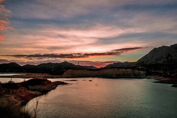 Fototapeta premium The Amadorio reservoir, near Alicante in Spain, at sunset